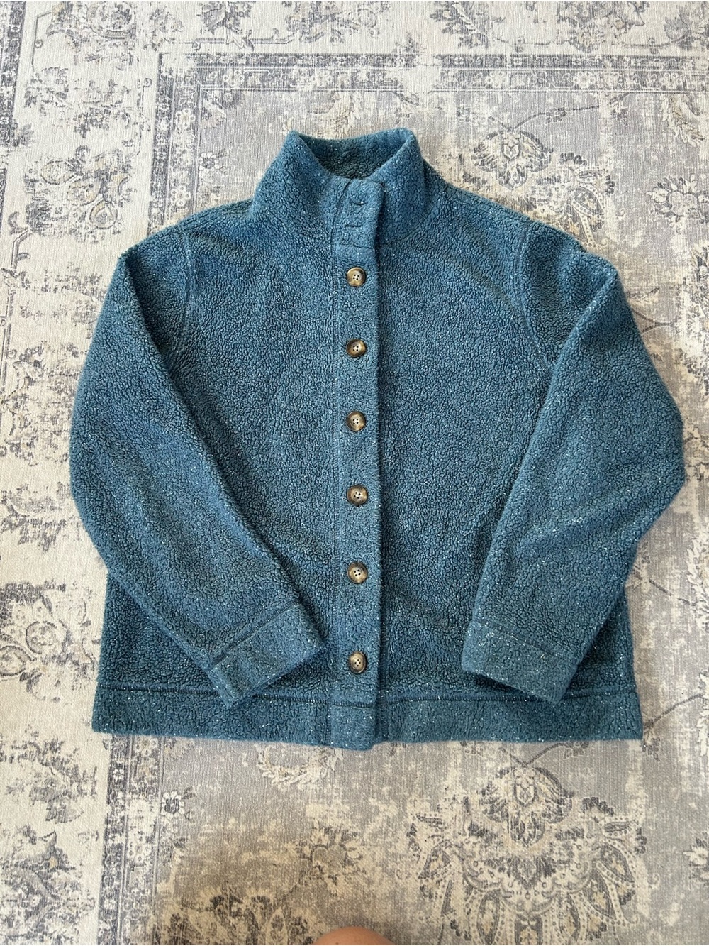 L.L. Bean Blue Sherpa-Lined Fleece Cardigan